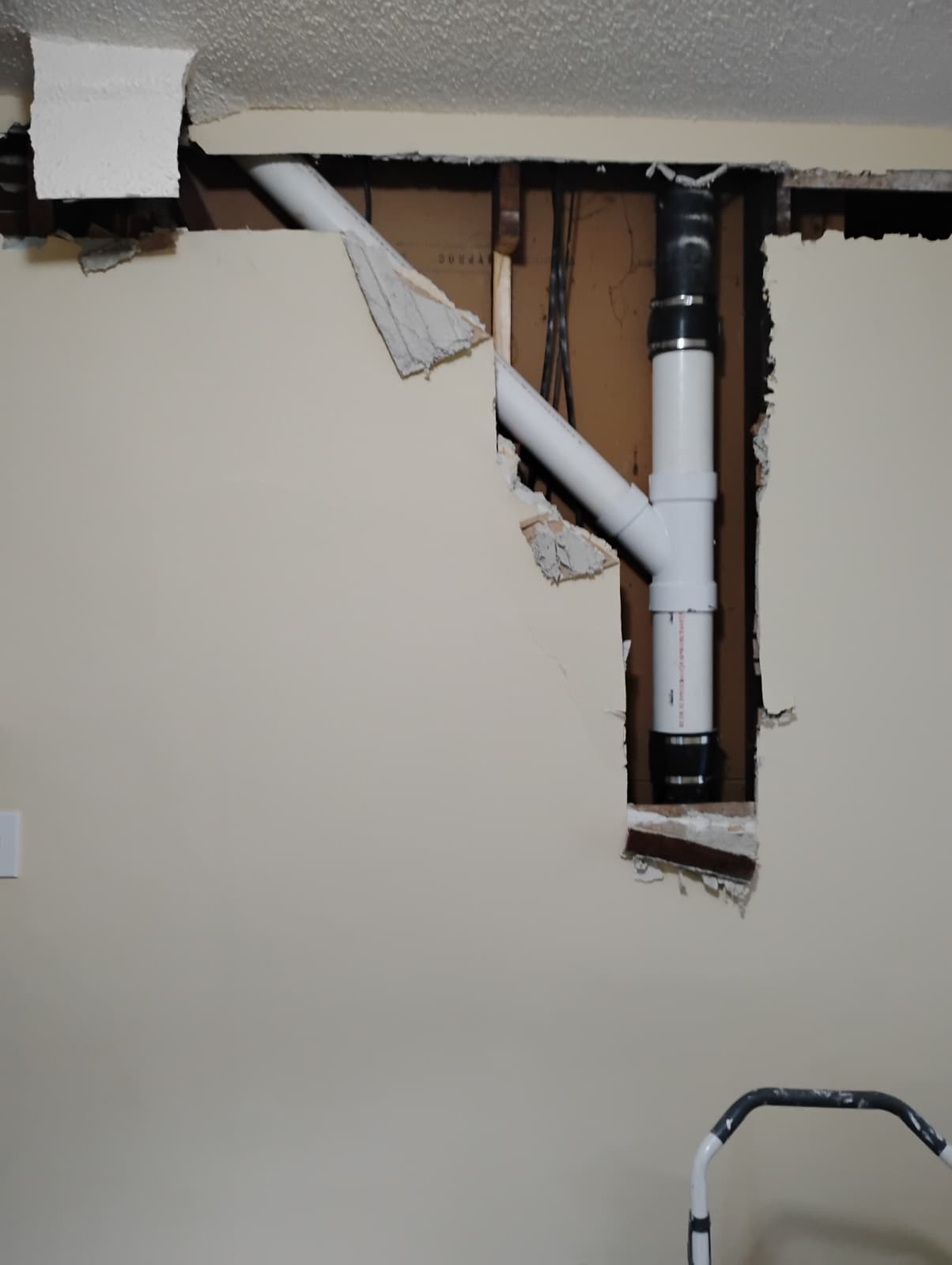 New vent stack tied into the existing cast iron line