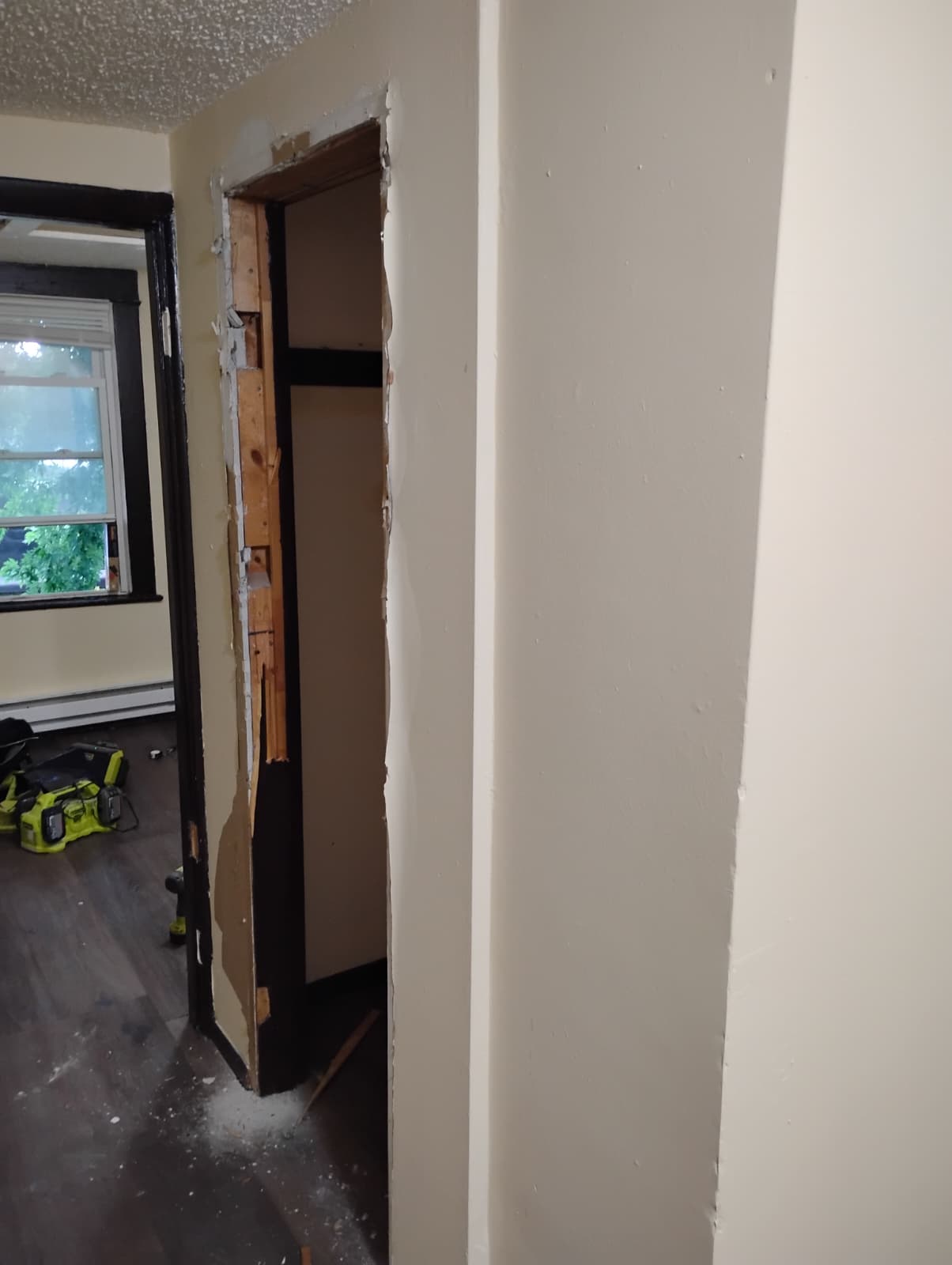 Doorway and wall framing opened during the rebuild